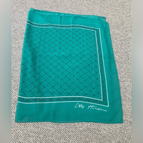 Effy Hematian Sheer Scarf Teal Turquoise Sheer Signature 18.5 x 58 - Picture 14 of 16